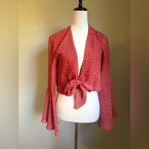 Urban Outfitters Red Star‎ Print Tie-Front Blouse bell sleeves boho western Y2K